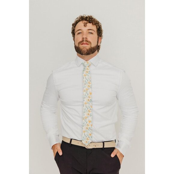 Men's Skinny Tie Floral Print Cotton Necktie Great for Weddings Butterscotch - Picture 1 of 5